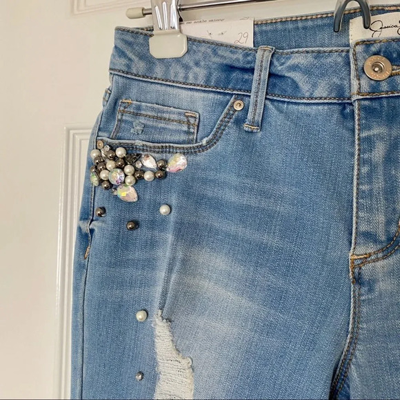 NWT Jessica Simpson Kiss Me Ankle Skinny Distressed Embellished Jean - Picture 4 of 12